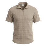 Mens Jacquard Plaid Relaxed-fit Stand-collar Short-sleeve Polo Shirt