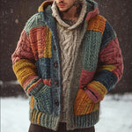 Printed Abstract Mid-Length Cape Jacket Casual Mens Cardigan