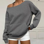 Fashionable Pullover Crew-Neck Off-Shoulder Sweatshirt For Women