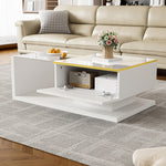 90 Cm Long Coffee Table, High-Gloss White. Side Tables, Coffee Tables With Glass And LED Effect