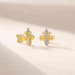 S925 Sterling Silver Fleur-de-lis Stud Earrings, D-VVS1 Moissanite Marquise Cut, Platinum Plated 1.8g, Elegant Women's Jewelry Gift Box
