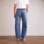 Retro Patchwork Wide Ocketed Distressed Jeans