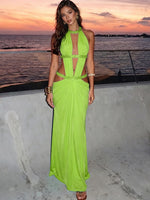 Weird Puss Sequin Patchwork Hollow Dress Women Fashion Sexy Halter Backless Ruched Elegant Trend Vacation Party Club Bodycon thumbnail 3