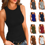 Women's Ribbed High Neck Tank Top Form Fitting Sleeveless Basic Cami Top For Layering