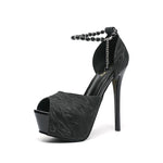 Fashionable Ultra-high-heeled Fish-mouth Glittery Sandals With A Platform