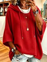 Waffle-knit Hooded Sweatshirt With Drawstrings