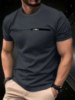 Mens Casual Sporty Loose-fit Round-neck Short-sleeve With Print