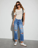 Womens Casual Long Denim Jeans With Rips