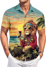Lapel Top With Digital-print Abstract-style Shirt