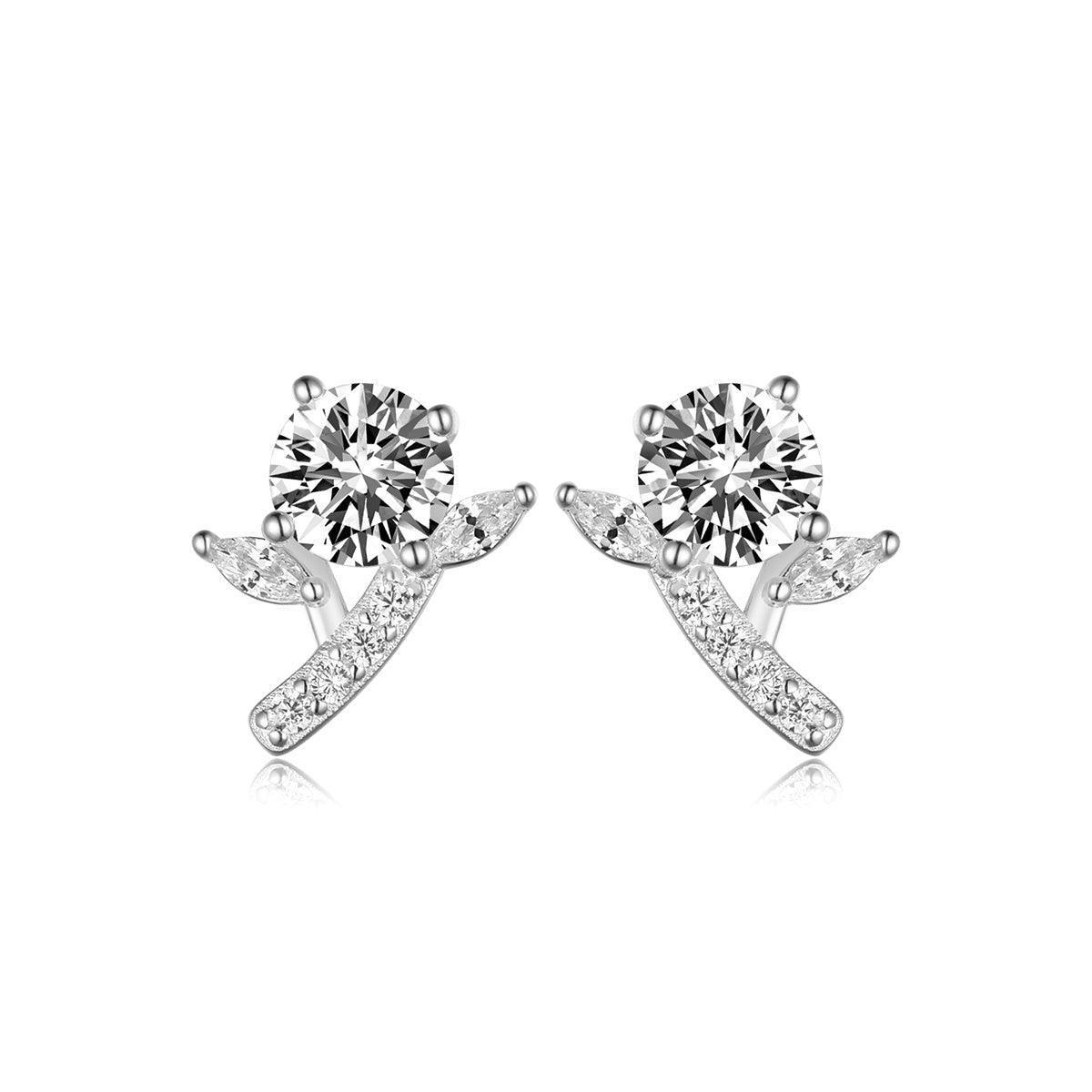 S925 Sterling Silver Flower Branch Stud Earrings, 5mm D-VVS1 Moissanite Leaf Design, Platinum Plated 2g Women's Jewelry Gift Box