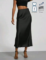 Elegant Silky Satin Midi Skirt