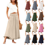 High-waisted Elastic-waist Long Skirt With Ruffled Hem
