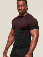 Men Mesh Back Compression T Shirt Short Sleeve Quick Dry Breathable Gym Workout Tops Athletic Running Fitness Undershirt Stretch Sports Base Layer Tee