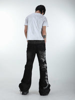 Leopard-Print Double-Waistband Bootcut Jeans For Men