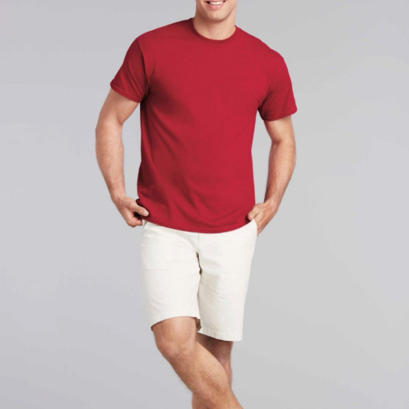 Solid-color Crew-neck Cotton Mens Short-sleeve