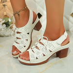 Summer New Style Velcro Hollow-out Lace-up Fashionable High-heeled Sandals For Women