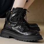 Womens Sheepskin Chunky-Soled Lace-Up Ankle Boots