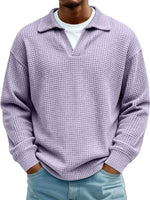 Waffle-Paneled Polo Shirt Mens Lapel Knitwear