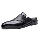 Mens Pointed-toe Leather Half-slippers Without A Heel For Outdoor Wear
