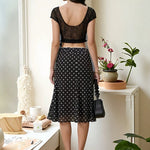 French-style Asymmetrical Strap Black And White Midi Dress