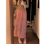 Womens Solid-Color Velvet Sequin Slit Skirt