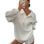 Loose-fitting, Versatile Sweatshirt With A Turn-down Collar And Long Sleeves Casual Polo Shirt
