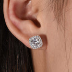 S925 Sterling Silver Cushion Halo Stud Earrings, 7mm D-VVS1 Moissanite, Platinum Plated 2.6g Women's Jewelry Gift Box