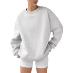 Solid Color Crew Neck Loose-Fit Pullover Sweatshirt Top For Women