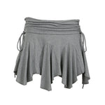 European And American-style Asymmetrical Pleated Midi Skirt With A Cinched Waist And Tie-up Detailing