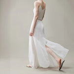 Womens Flowy Designer-style High-waisted Faux Two-piece Elegant Straight Skirt