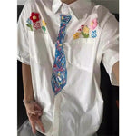 American-style Casual Crayon-graffiti Short-sleeve Shirt