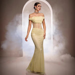 Sleeveless Off-the-shoulder Sequined Mermaid Evening Gown