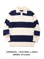Mens Striped Knit Sweater With A Contrasting Color Collar