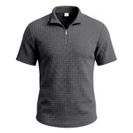 Mens Jacquard Plaid Relaxed-fit Stand-collar Short-sleeve Polo Shirt