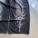 Men's Washed Pattern-Printed Vintage Straight-Leg Denim Jeans