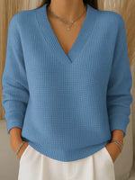 Women's Casual Loose Fashion Solid Color Waffle Long Sleeve Pullover