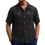 Mens Summer Hollow-Out Crochet Short-Sleeve Shirt