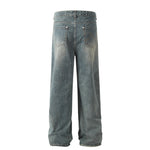 Mens High-Street Washed Distressed Loose Straight-Leg Pants