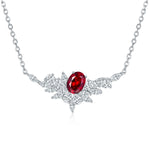 S925 Sterling Silver Lab-Grown Ruby Sapphire Necklace, 8x6mm Oval With Marquise Cluster, Platinum Plated 40&45cm Chain, 5g, Gift Box