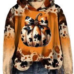 Ink-splatter Floral-print Hooded Sweatshirt Womens New Autumn Casual Cartoon Skull Hoodie