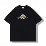 Plus-size Cotton Zip-up Dog-print Casual Summer Couple T-shirts