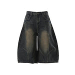 Retro Deconstructed Scimitar Denim Capri Shorts
