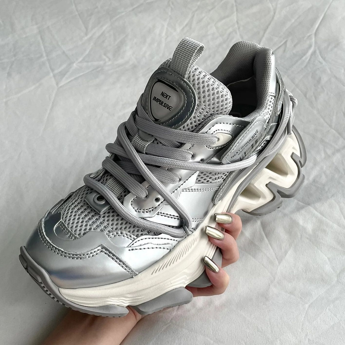 Fully Futuristic Chunky-soled Casual Sneakers Silver Dad Shoes
