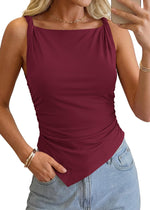 New Womens Fashionable Square-neck Sleeveless Tank Top With An Asymmetrical Hem