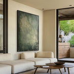 Large Geometric Abstract Painting Green Beige  Minimalist Wabi-Sabi Wall Art Green Canvas Wall Art Modern Green Wall Decor