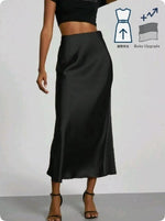 Womens Elegant, Silky-satin Versatile Midi Skirt