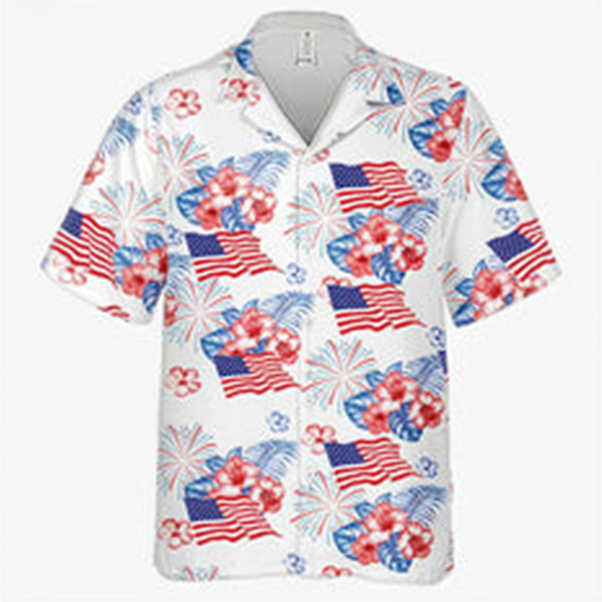 Patriotic Firework Hibiscus American Flag Summer Shirt