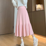 Vintage Womens Thickened High-waisted Slimming Pleated Elegant Midi Skirt
