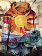 Womens Crew-Neck Pullover Casual Sweatshirt With 3D Hooded Print