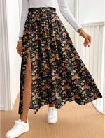 Floral-print Split Ruffled Skirt Sweet And Slimming